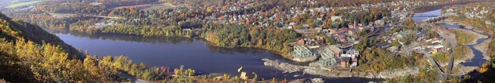 Bellows Falls, VT Oct. 13, 2003 by Dan Axtell. Panorama is stitched from 8 photos taken at 10x zoom.