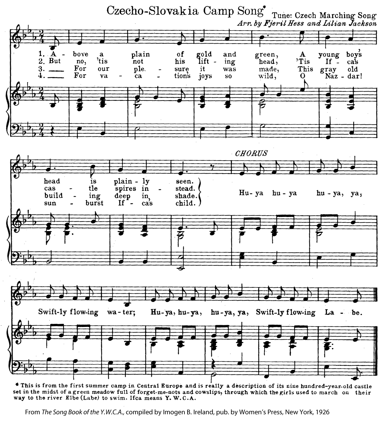 Czechoslovia Camp Song from The Song Book of The Y.W.C.A., 1926